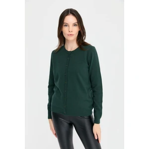 Desen Triko Kadın Sıfır Yaka Triko Yün Hırka Yeşil