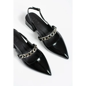 Violet Kısa Topuk Zincir Detaylı Klasik Topuklu Ayakkabı - Babet