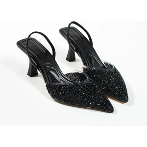 London Cam Kırıntıları Detay Arkası Açık Topuklu Ayakkabı