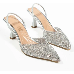 London Cam Kırıntıları Detay Arkası Açık Topuklu Ayakkabı