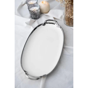 Arwen Oval Silver Sunum Tepsi - 40.5 cm