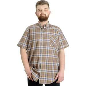 Büyük Beden Erkek Gömlek Ekose Kısa Kollu 23301 Kahverengi