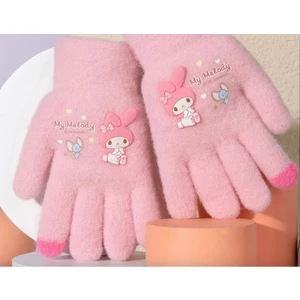 Pembe Örme Yumuşacık Sıcacık Eldiven Hello Kitty- My Melody - Pembe Parmak Ucu Detay 3-8 Yaş