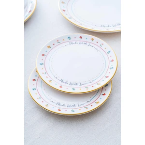 Livaldi 6'lı Beyaz Seramik Pasta Tabağı 19 cm Yuvarlak Çiçek Desenli Şık Tasarım