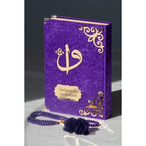 İhvan Online Hediyelik Kadife Kaplı İsme Özel Pleksi Desenli Arapça Orta Boy Kuranı Kerim Mor