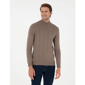 Pierre Cardin Erkek Vizon Melanj Slim Fit Yarım Balıkçı Yaka Triko Kazak 50300460-VR174