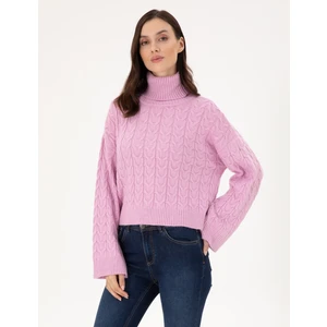 Pierre Cardin Kadın Lila Crop Top Balıkçı Yaka Kazak 50302652-VR034