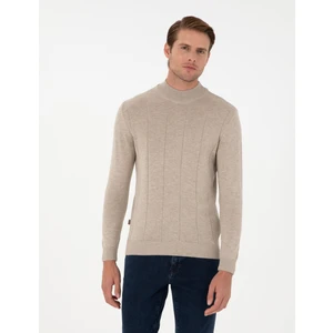 Pierre Cardin Erkek Kum Melanj Slim Fit Yarım Balıkçı Yaka Triko Kazak 50300460-VR123