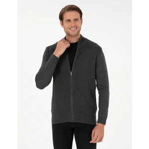 Pierre Cardin Erkek Gri Melanj Slim Fit Fermuarlı Triko Hırka 50300497-VR086