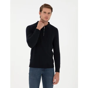 Pierre Cardin Erkek Lacivert Slim Fit Fermuarlı Polo Yaka Triko Kazak 50300505-VR033
