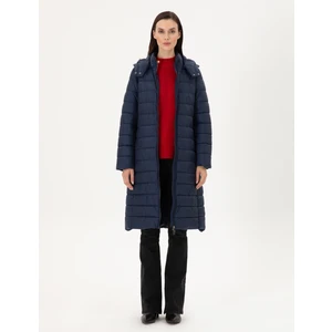 Pierre Cardin Kadın Lacivert Kapüşonlu Kapitone Uzun Mont 50297299-VR033