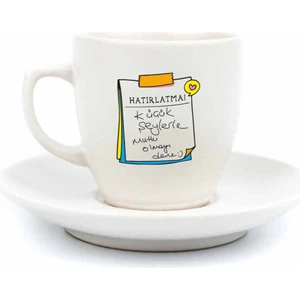 Palto Tasarım Hatırlatma! Küçük Şeylerle Mutlu Olmayı Dene :) Krem Türk Kahvesi Fincanı - Hediye Seramik Türk Kahvesi Fincanı