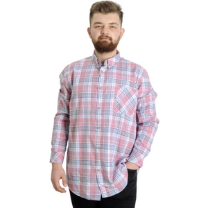 Mode Xl Büyük Beden Erkek Gömlek Ekose Uzun Kollu 23300 Koyu Pembe