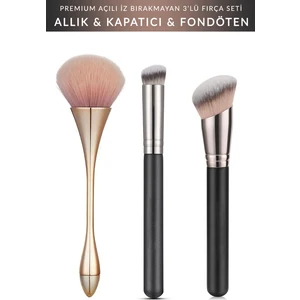 3'lü Premium Allık, Kapatıcı ve Fondöten Kabuki Makyaj Fırça Seti