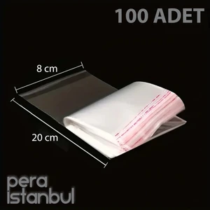 Pera İstanbul 100 Adet 8X20 Kendinden Yapışkanlı Açılıp Kapanabilir Şeker Kurabiye Şeffaf Plastik Poşet Torba
