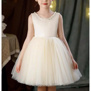 Kız Çocuk Yaka Incili Elbise Menekşe Modelimiz Doğum Günü Mezuniyet Okuma Bayramı Abiye Elbise