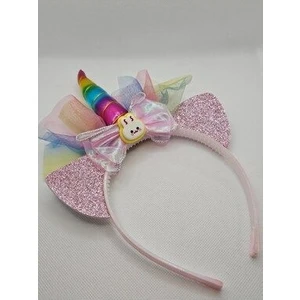 Tül Fiyonk Üzeri Tavşan Figürlü Unicorn Boynuzlu Simli Kulaklı Çocuk Taç