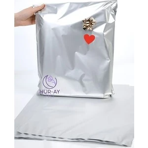 HUR-AY PACK 35X50 cm Lux Gümüş Gri Metalize Hediye Poşeti / Hediye Paketi / 10  Adet