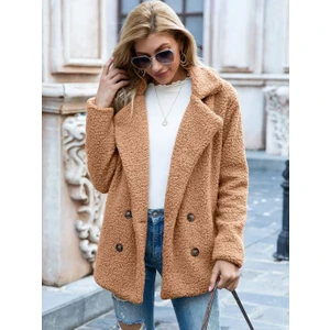 Astarlı Düğmeli Peluş Mont