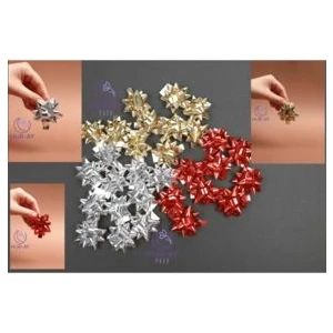 HUR-AY PACK Gold + Gümüş Gri + Kırmızı Renk Karışık Paket / Metalize Yıldız Hediye Süsü / Paketleme Rafyası