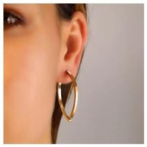 Four Solos Çelik Kadın Küpe, Çift Taraflı Oval, Gold Renk, No:57