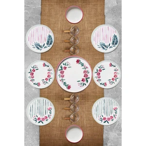 Kitchen Life 15 Parça 6 Kişilik Sakura Stackable Kahvaltı Takımı - Sosluklu Çiçekli Kahvaltılık Sunum Seti Tabağı