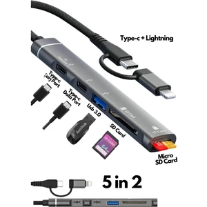 Fxn-Lc5 Ios USB C USB 3.0 Hub Tf USB Kart Okuyucu Type C USB Çevirici Adaptör