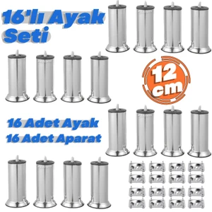 16'lı Set Krom 12 cm Metal Mobilya - Kanepe - Koltuk - Baza - Yatak - Çekyat Yükseltme Ayağı M8 Civata