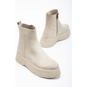 Dilimler Ayakkabı Kadın Bot Bej Kalın Taban Süet Bağsız Yüzüdüz