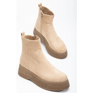 Dilimler Ayakkabı Kadın Bot Nude Kalın Taban Süet Bağsız Yüzüdüz