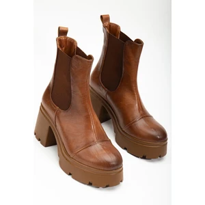 Dilimler Ayakkabı Topuklu Bot Kadın Platform Taba Parçalı Elastik Kalın Taban