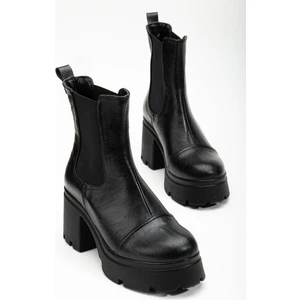 Dilimler Ayakkabı Topuklu Bot Kadın Platform Siyah Parçalı Elastik Kalın Taban