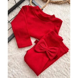 Bebek Çocuk Alt Üst Kreş Takım Fitilli Ribana Tayt  Bluz Bandana Seti