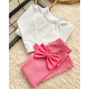 Bebek Çocuk Alt Üst Kreş Takım Fitilli Ribana Tayt  Bluz Bandana Seti