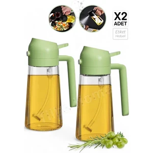 Tilbe Home 2 Adet Çift Fonksiyonlu Yağdanlık 550ML Zeytinyağı Sıvıyağ Cam Şişe Sprey Airfryer Yağlık Sirkelik