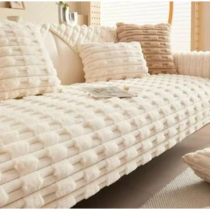 MER HOME Kalın Dikdörtgen Desnli  Peluş Üç Kişilik Koltuk Için ( 1ADET )  80*190CM Ölçü (Krem)