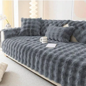 MER HOME Kalın Baklava Desnli Kabartmalı Tavşan Peluş Üç Kişilik Koltuk Için ( 1ADET )  80*190CM Ölçü (Füme)