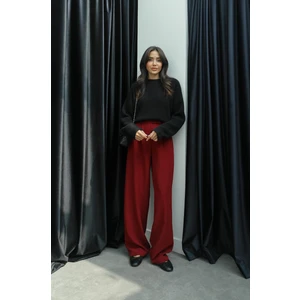 Bordo Pleated Palazzo Pantolon