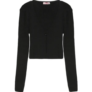 Tek Düğmeli Triko Hırka Siyah