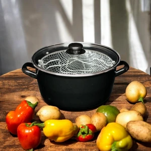 24 cm Emaye Fritöz Kızartma Tenceresi Siyah