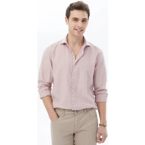Pembe Düz Regular Fit Dokuma Casual Pamuk Karışımlı Gömlek