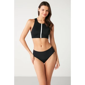 Ritsle Düz Renk Fermuarlı Bikini