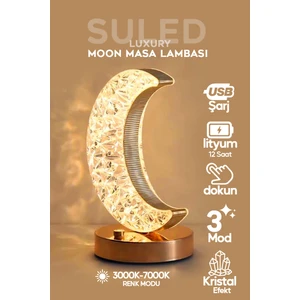 Dekoratif Ay Işığı Hilal Masa Lambası Crystal Moon USB Şarjlı 3 Modlu Ambiyans LED Gece Lambası