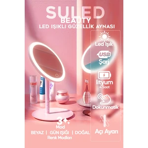 Makyaj Aynası 3 Modlu LED Işıklı USB Şarjlı Yuvarlak Taşınabilir Açı Ayarlı Güzellik Aynası