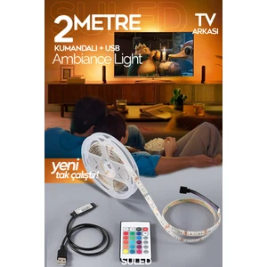 2 mt Tv Arkası & Dekoratif Ortam Ambiyans Aydınlatması Kumanda Kontrollü Tak Çalıştır Şerit LED