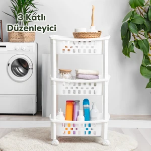 Porsima 78-1 3 Katlı Tekerlekli Organizer Raf  Çok Amaçlı Mutfak Banyo Düzenleyici Raf Ünitesi Beyaz