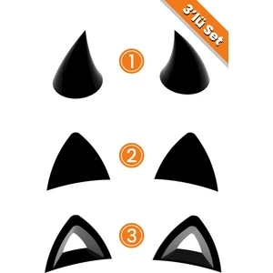 Kask Süsü 3'lü Set / Kedi Kulağı / Delikli Kedi Kulağı / Kask Boynuzu / Sağ Sol Takım 3 Çift