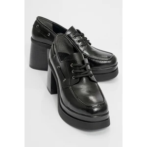 Dudley Siyah Cilt Bağcıklı Kadın Platform Topuklu Ayakkabı