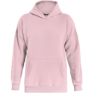 Basic Düz Renk Kapüşonlu Içi Yumuşak Polarlı Oversize Sweatshirt - Pembe