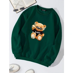 Oversize Bisiklet Yaka Basic Billionaire Baskılı Sweatshirt - Koyu Yeşil